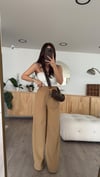 Koyu Bej Beli Lastikli Geniş Paça Dilvin Pantolon