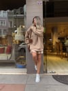 Koyu Bej Kapşonlu Scuba Kumaş Sweat 