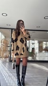 Koyu Bej Leopar Desen Oversize Kazak