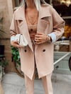 Koyu Bej Yan Cepli Oversize Blazer Ceket