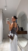 Koyu Gri Fularlı Straplez Triko Bluz