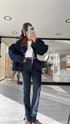 Koyu Lacivert Yırtmaçlı İspanyol Paça Jean 
