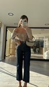 Koyu Mavi Dikiş Detaylı Kesik Paça Jean