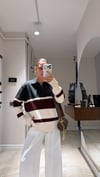 Krem Antrasit Çizgili Polo Yaka Kazak