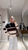 Krem Antrasit Çizgili Polo Yaka Kazak