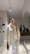 Krem Balıkçı Yaka Püsküllü Panço