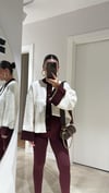 Krem Bordo Kendinden Desenli Düğmeli Hırka