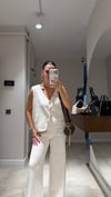 Krem Gold Düğmeli Triko Yelek Takım 