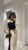 Krem Lacivert Denim Detaylı Sweat 