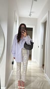 Krem Lila Çiçekli Flare Bilek Boy Pantolon
