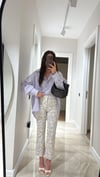 Krem Lila Çiçekli Flare Bilek Boy Pantolon