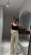 Krem Ön Dikişli Beli Lastikli Bol Paça Pantolon 