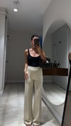Krem Ön Dikişli Beli Lastikli Bol Paça Pantolon 