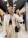 Krem Renk Gold Düğmeli Crop Hırka 
