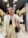 Krem Renk Gold Düğmeli Crop Hırka 