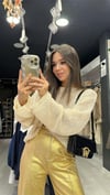 Krem Renk Kayık Yaka Pullu Triko Kazak 