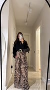 Krem Siyah Leopar Desen Kemerli Palazzo Pantolon