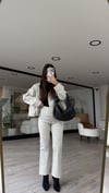 Krem Siyah Puantiyeli Bilek Boy Pantolon