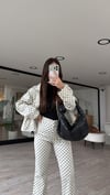Krem Siyah Puantiyeli Bilek Boy Pantolon