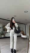 Krem Siyah Puantiyeli Bilek Boy Pantolon