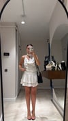 Krem Siyah Puantiyeli Volanlı Mini Etek