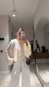 Krem Yakası Büzgülü Bluz 