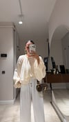 Krem Yakası Büzgülü Bluz 