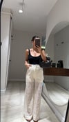 Krem Yarı Astarlı Dantelli Pantolon