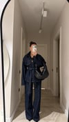 Lacivert Arka Cepli Bol Paça Denim Pantolon