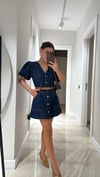 Lacivert Balon Kol Ön Düğmeli Jean Elbise