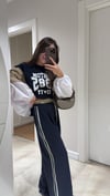 Lacivert Bej Lastikli Yan Şeritli Bol Paça Pantolon