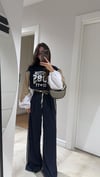 Lacivert Bej Lastikli Yan Şeritli Bol Paça Pantolon
