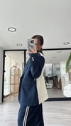 Lacivert Bel Büzgülü Garnili Blazer Ceket