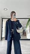 Lacivert Bel Büzgülü Garnili Blazer Ceket