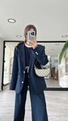 Lacivert Bel Büzgülü Garnili Blazer Ceket