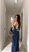Lacivert Bel Denim Garnili Kargo Pantolon