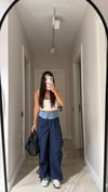 Lacivert Bel Denim Garnili Kargo Pantolon