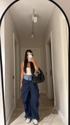 Lacivert Bel Denim Garnili Kargo Pantolon