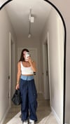 Lacivert Bel Denim Garnili Kargo Pantolon