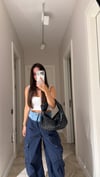 Lacivert Bel Denim Garnili Kargo Pantolon