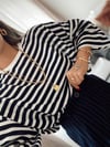 Lacivert Beyaz Çizgili Oversize Tshirt