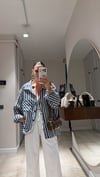 Lacivert Beyaz Çizgili Transparan Oversize Gömlek