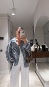 Lacivert Beyaz Çizgili Transparan Oversize Gömlek