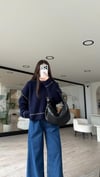 Lacivert Beyaz İşlemeli Bisiklet Yaka Kazak