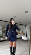 Lacivert Bisiklet Yaka Volanlı Gümüş Düğmeli Hırka