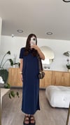 Lacivert Bisiklet Yaka Yan Yırtmaçlı Basic Elbise