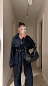 Lacivert Cep Detaylı Kuşaklı Denim Ceket