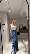 Lacivert Çiçek Örgü Detaylı Bol Paça Jean