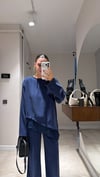 Lacivert Dantel Detaylı Pantolon Takım