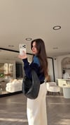 Lacivert Denim Detaylı Düğmeli Triko Hırka 